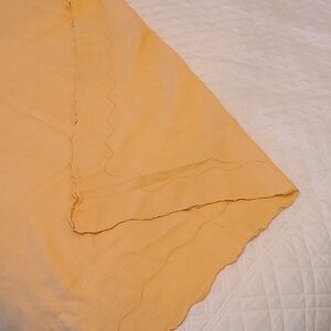 Vintage Yellow Linen Scalloped Tablecloth.